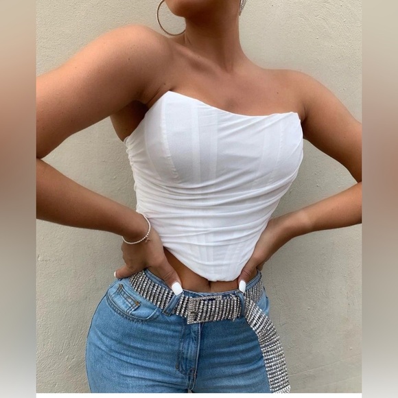 Miss8 Los Angeles White Ivory Bone In Ruched Corset - Picture 1 of 7